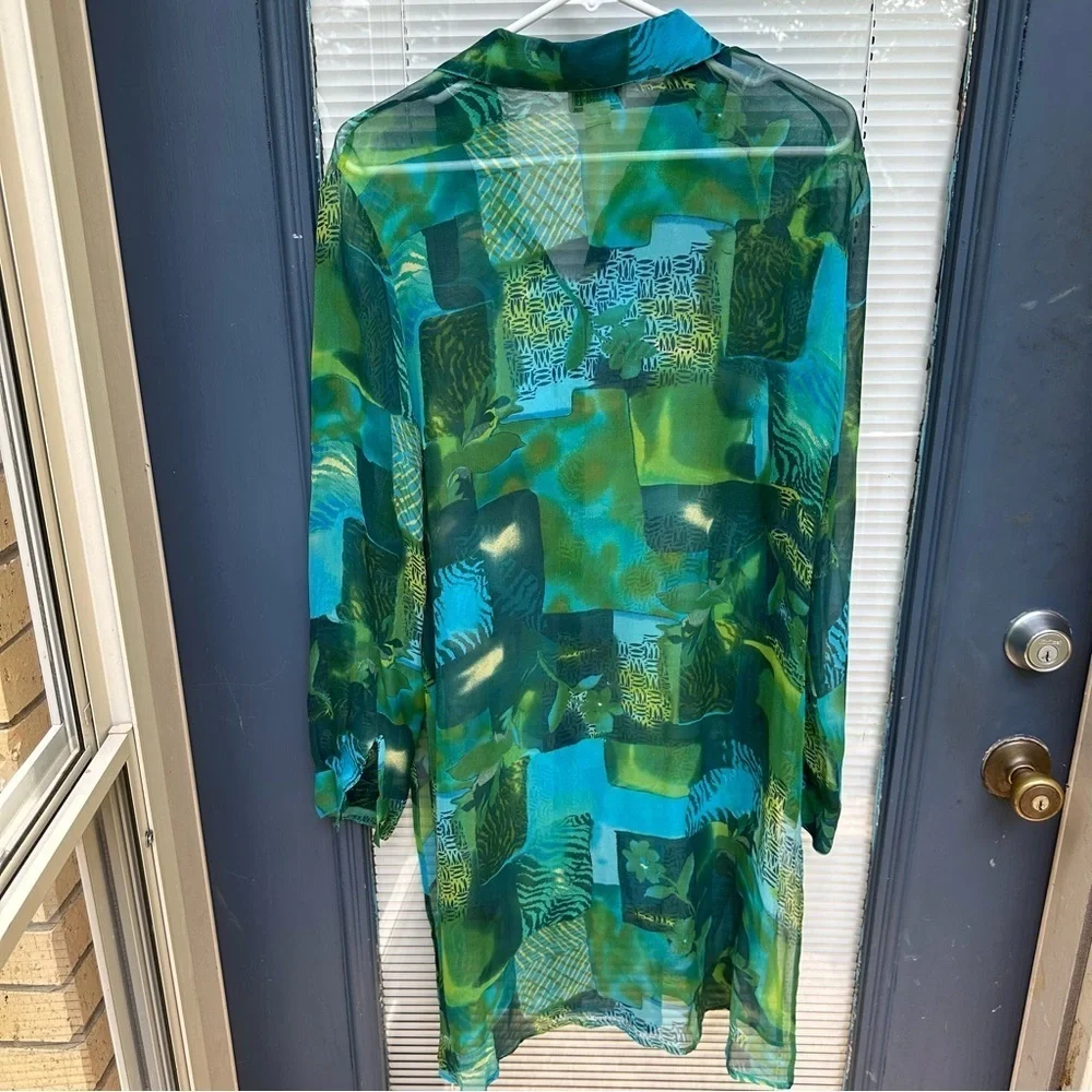 Vintage Robbie bee size 10 100% silk see through swim suit cover up long sleeve